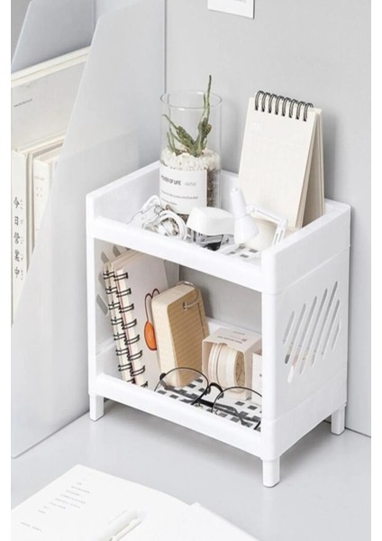 Çift Katlı Çok Amaçlı Makyaj ve Takı Düzenleyici Organizer Beyaz