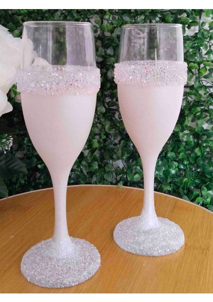 Gelin Damat Kadehi Düğün Nişan Özel Gün 1 Çift Beyaz