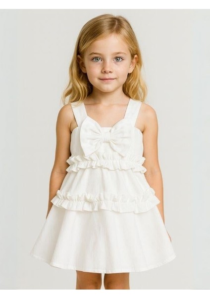 Kız Çocuk Askılı Fiyonklu Elbise