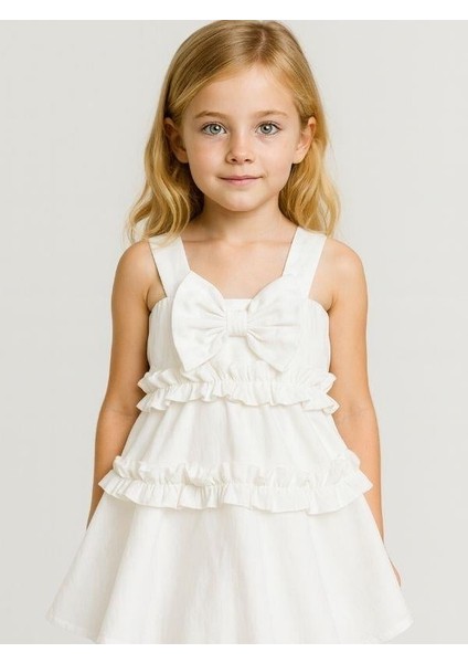 Kız Çocuk Askılı Fiyonklu Elbise modelleri