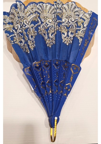 Otantik Lüks Figürlü Mavi Yelpaze