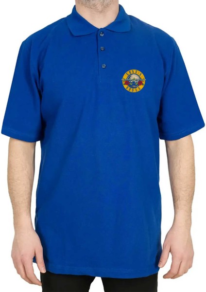 Guns N Roses Polo Yaka Mavi Tişört
