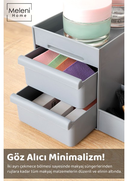 Gri Çok Amaçlı Çekmeceli Makyaj ve Takı Düzenleyici Kutu fiyatları