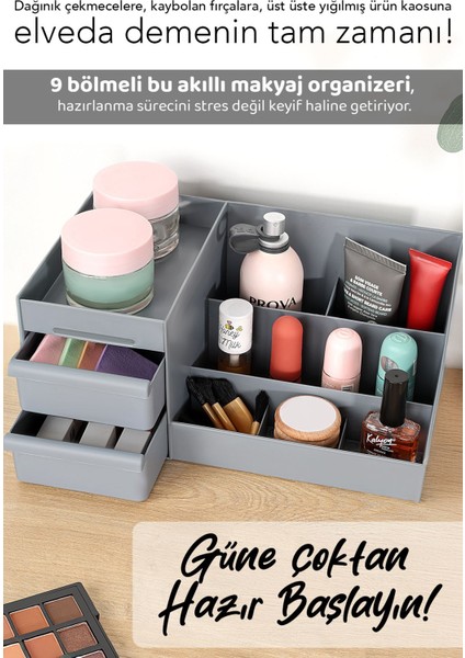 Gri Çok Amaçlı Çekmeceli Makyaj ve Takı Düzenleyici Kutu fırsatları