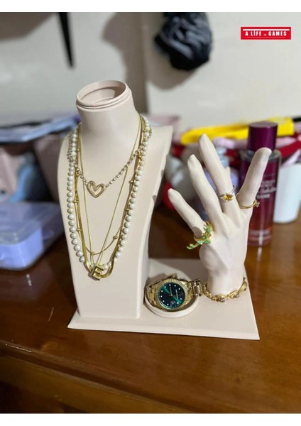 Beyaz 22CM Dekoratif Takı ve Yüzük Sergileme Standı Seti