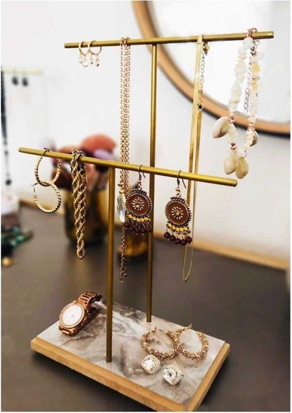 Turkuaz Metal Dekoratif Takı Standı 2'li T Model, Şık ve Kullanışlı Tasarım