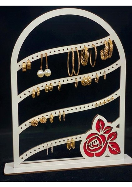 Ahşap Küpe ve Takı Standı, Şık ve Pratik Organizer, Beyaz Renk