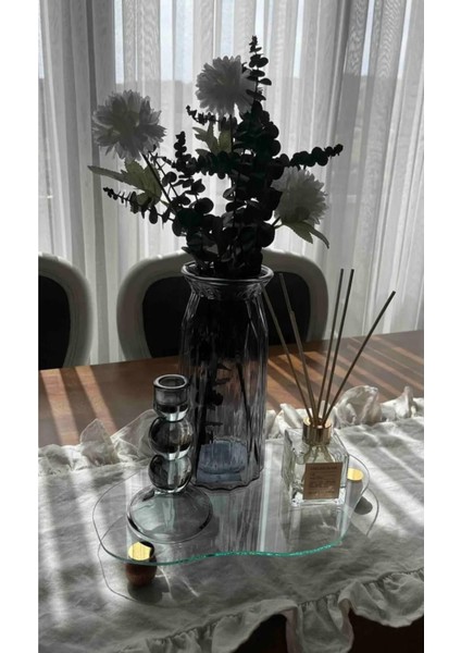 Eğri Cam Tepsi, Ahşap Top Ayaklı Dekoratif Sunum ve Düzenleyici Stand modelleri