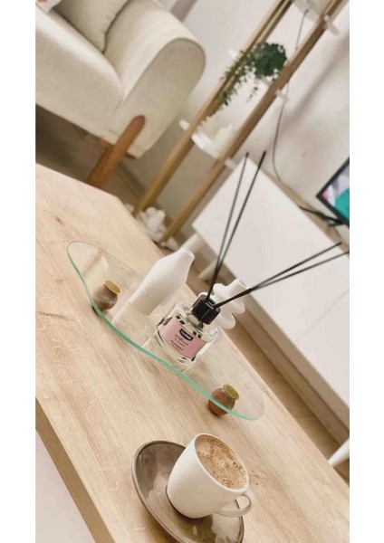 Eğri Cam Tepsi, Ahşap Top Ayaklı Dekoratif Sunum ve Düzenleyici Stand