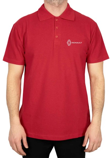 Renault New Logo Text Polo Yaka Kırmızı Tişört