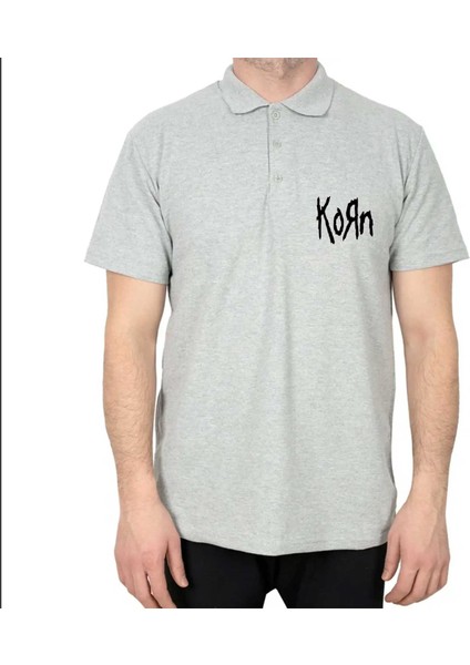 Korn Logo 2 Polo Yaka Gri Tişört
