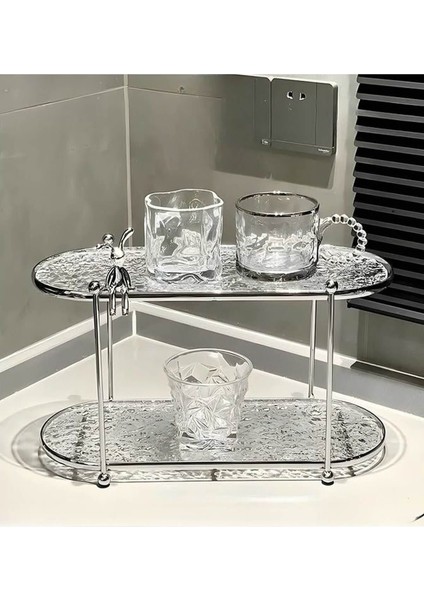 Şeffaf Kırık Cam Desenli 2 Katlı Organizer 38X15X20 cm | Dekoratif ve Şık Tasarım modelleri