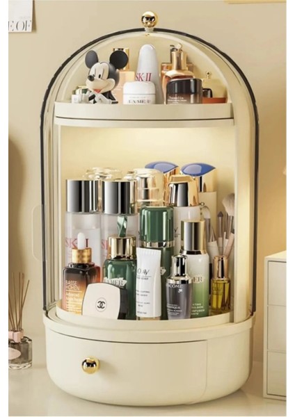 Şık Bej 360 Döner Standlı Çekmeceli Kozmetik Organizermek fiyatları