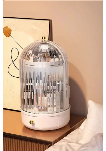 Şık Bej 360 Döner Standlı Çekmeceli Kozmetik Organizermek indirimleri