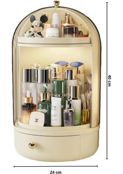 Şık Bej 360 Döner Standlı Çekmeceli Kozmetik Organizermek