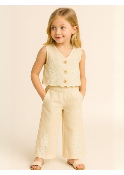 Kız Çocuk Keten Yelek Pantolon Takım fiyatları
