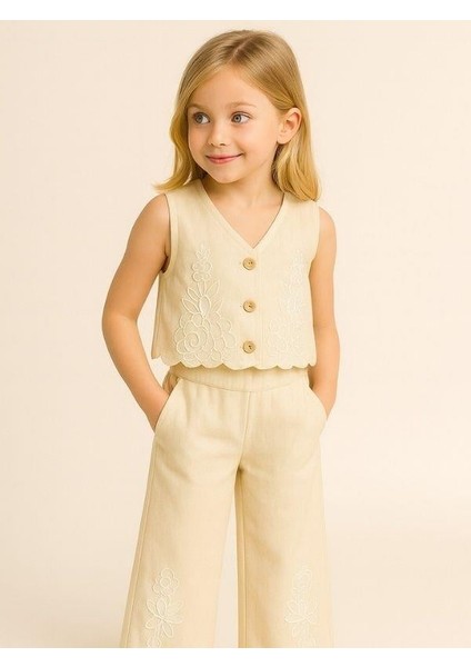 Kız Çocuk Keten Yelek Pantolon Takım indirimleri