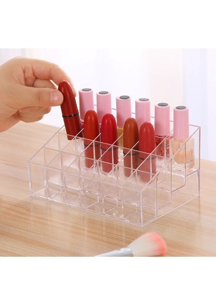 Şeffaf 24 Bölmeli Makyaj Organizeri, Ruj, Oje, Fırça, Düzenli Saklama Kutusu fiyatları