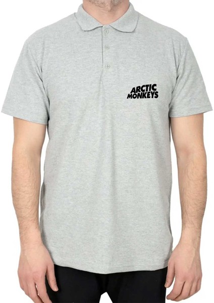 Arctic Monkeys Logo Polo Yaka Gri Tişört