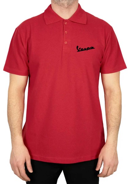 Vespa Logo 2 Polo Yaka Kırmızı Tişört