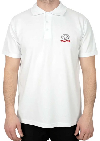 Toyata Text Logo Polo Yaka Beyaz Tişört