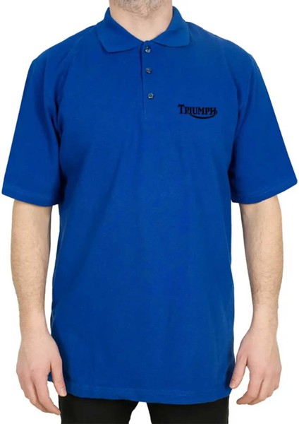T. Motorcycles Logo Polo Yaka Mavi Tişört