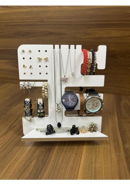 Kadın Takı Organizeri – Çok Bölmeli, Saat ve Takı Düzenleyici, Şık Masaüstü Stand