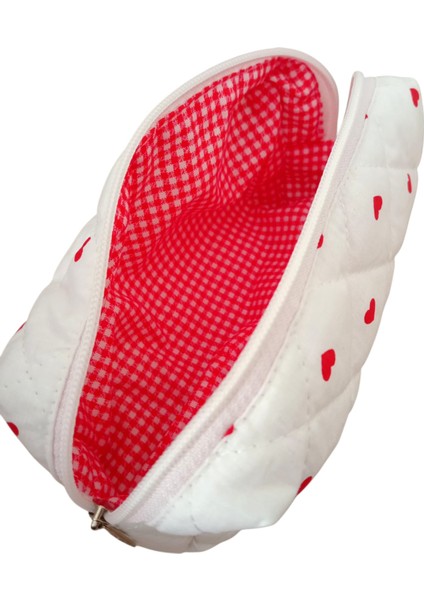 Love Heart Kalpli Kapitone Kalemlik & Kalem Kutusu – Kırmızı Astar, Geniş Hacimli 20×8×8 cm