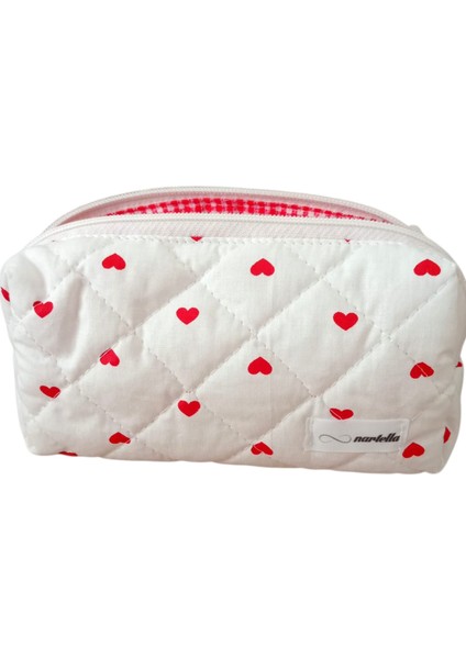 Love Heart Kalpli Kapitone Kalemlik & Kalem Kutusu – Kırmızı Astar, Geniş Hacimli 20×8×8 cm