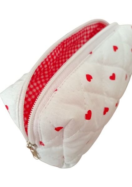 Love Heart Kalpli Kapitone Kalemlik & Kalem Kutusu – Kırmızı Astar, Geniş Hacimli 20×8×8 cm