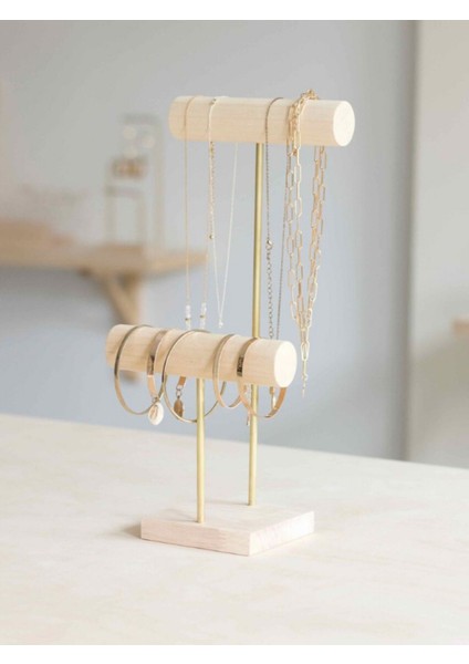 Ahşap Takı Organizeri Bileklik ve Kolye Askısı, Düzenleyici, Kahverengi