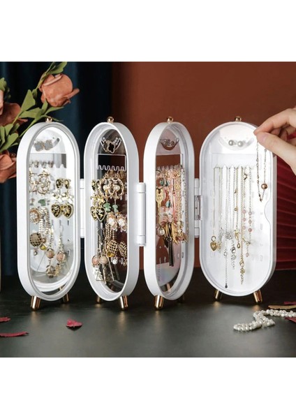 Katlanabilir Aynalı ve Ayaklı Takı Düzenleyici Beyaz, Şık ve Kullanışlı Tasarım