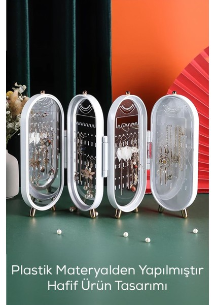 Katlanabilir Aynalı ve Ayaklı Takı Düzenleyici Beyaz, Şık ve Kullanışlı Tasarım fırsatları