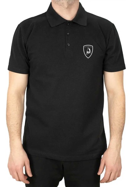 Lamborghni Logo White Polo Yaka Siyah Tişört