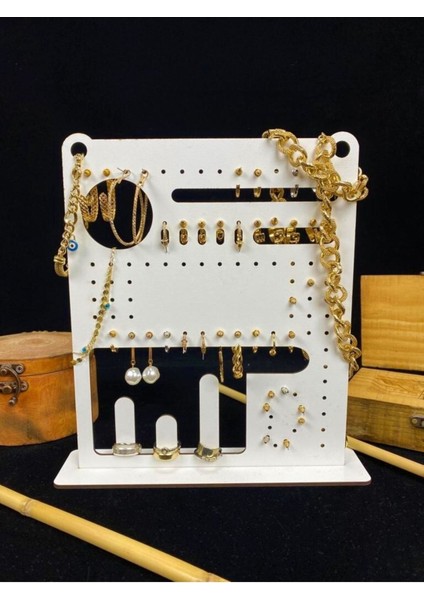 Ahşap Takı Standı, Küpe ve Takı Sergileme Organizeri, Ekru Renk fırsatları