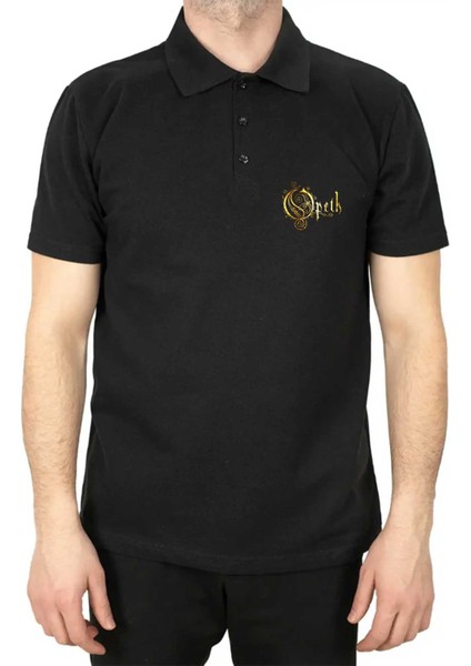 Opeth Logo Classic Polo Yaka Siyah Tişört