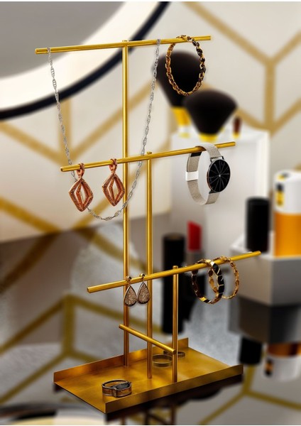 Şık Takı Düzenleyici, Altın Renkli, Kolye, Bileklik, Küpe ve Takı Standı modelleri