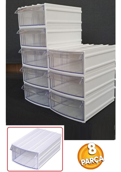 Şeffaf 8 Bölmeli Çekmeceli Organizer Kutu, Saklama ve Düzenleme Için Uygun