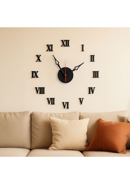 Yapışkanlı Dekoratif Büyük Boy Roma Rakamlı Duvar Saati