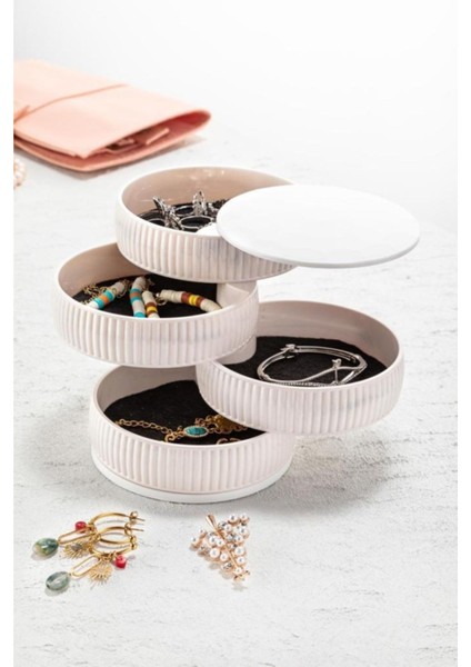 Çizgili 4 Katlı Dönebilen Silindir Takı Organizeri, Şık ve Pratik Kullanım