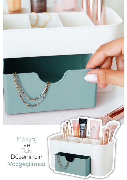 Yeşil 7 Bölmeli Çekmeceli Makyaj ve Takı Organizeri, Masaüstü Düzenleyici fiyatları