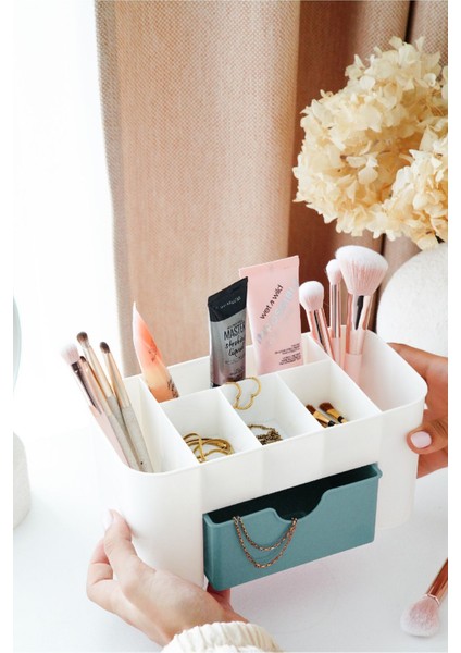 Yeşil 7 Bölmeli Çekmeceli Makyaj ve Takı Organizeri, Masaüstü Düzenleyici modelleri