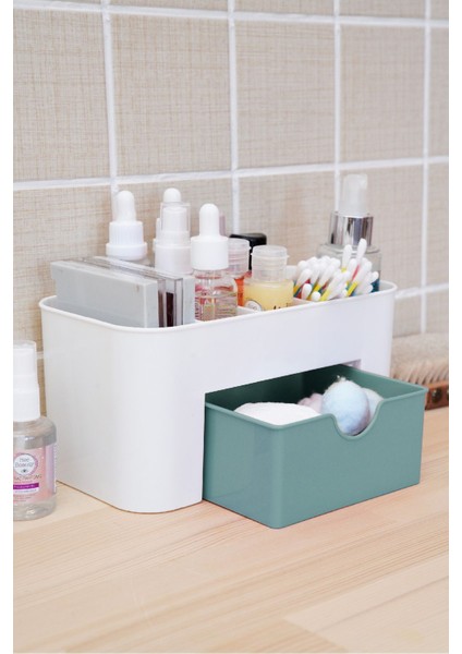 Yeşil 7 Bölmeli Çekmeceli Makyaj ve Takı Organizeri, Masaüstü Düzenleyici