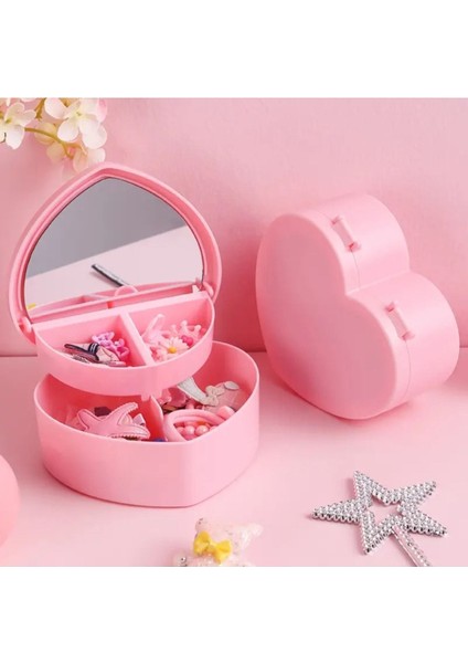 Pembe Mini Kalp Takı Saklama Kutusu Çocuklar Için Tatlı Hediye