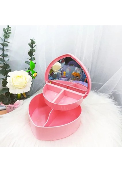 Pembe Mini Kalp Takı Saklama Kutusu Çocuklar Için Tatlı Hediye
