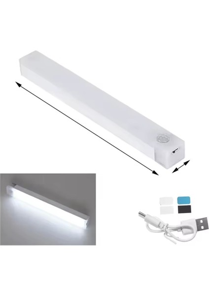 20 cm Beyaz Işık Hareket Sensörlü Dolap Içi Çalışma Masası Mutfak Tezgah Altı USB LED Işık