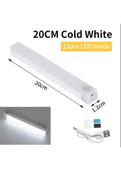 20 cm Beyaz Işık Hareket Sensörlü Dolap Içi Çalışma Masası Mutfak Tezgah Altı USB LED Işık fiyatları
