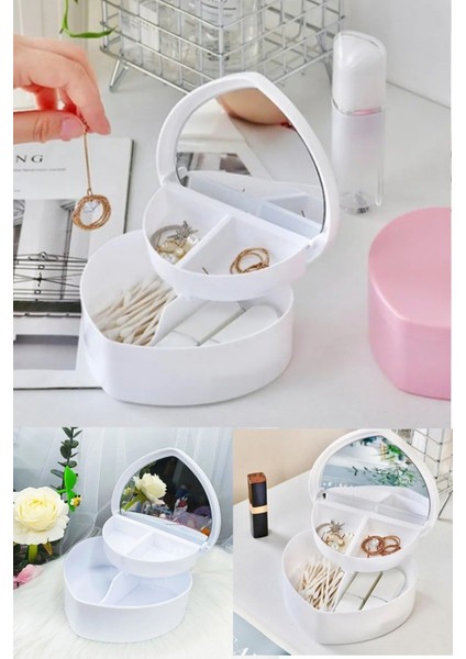 Beyaz Kalpli Aynalı Takı Saklama Kutusu, Bölmeli, Şık ve Kullanışlı Tasarım