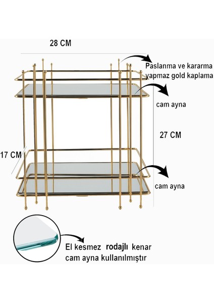 Iki Katlı Dikdörtgen Aynalı Organizer, Gold Kaplama, Şık ve Fonksiyonel Tasarım modelleri