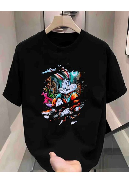 Bunny Baskılı Özel Tasarım Oversize Tshirt